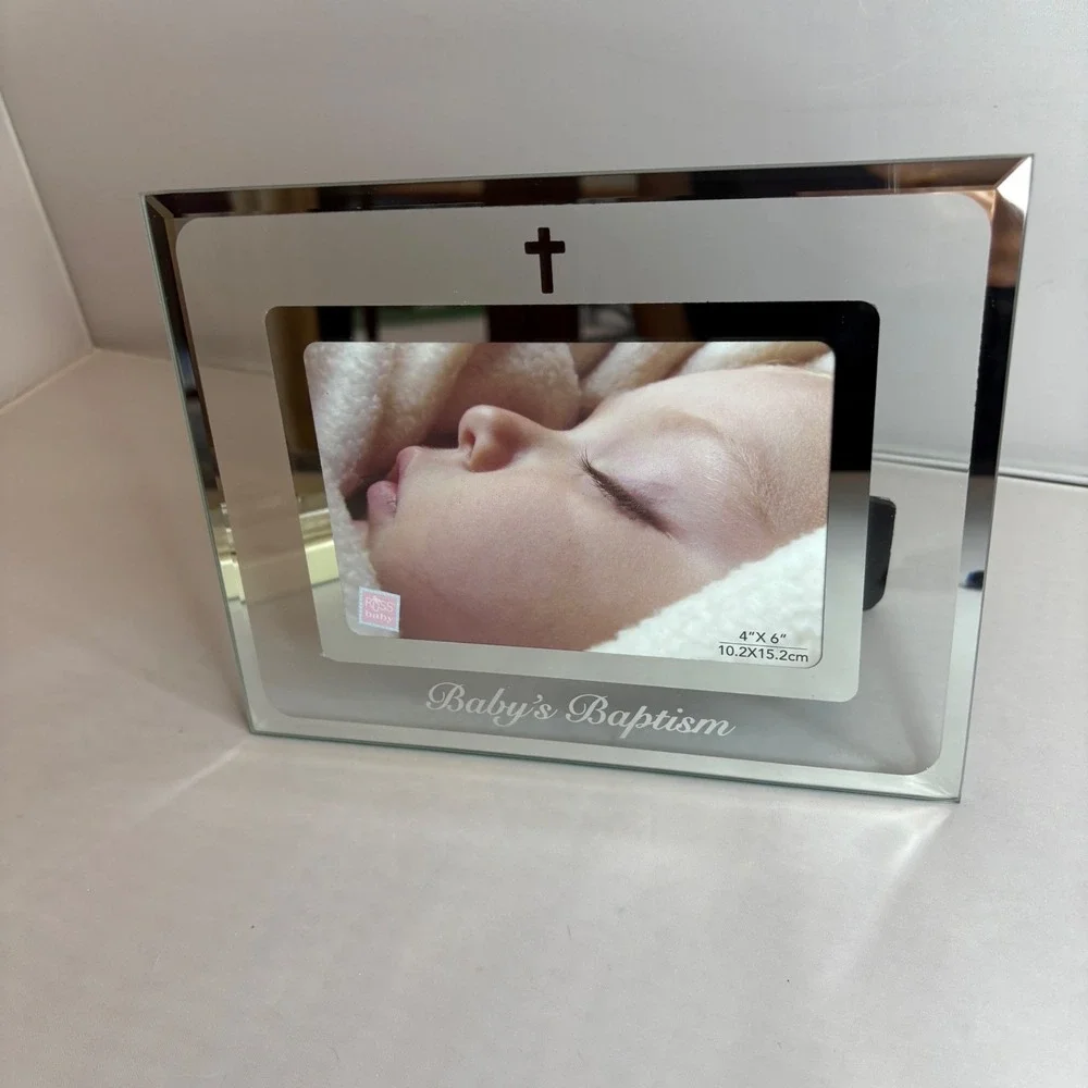 Russ Baby's Baptism‎ Photo Frame 4x6 Mirrored Cross Engraved Keepsake Nursery